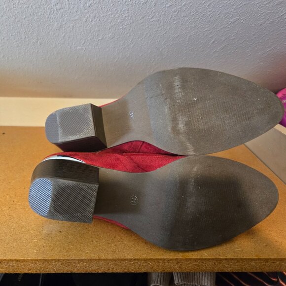 Women's Red Suede Pull on Ankle Boots. Approx. 2" Heel, Size 11 - Picture 3 of 3